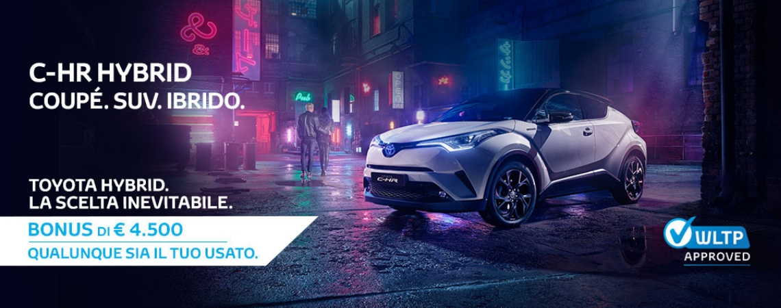 Toyota CH-R Hybrid. Bonus 4.500€ qualunque sia il tuo usato.