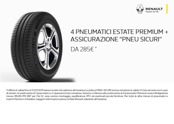 4 PNEUMATICI ESTATE PREMIUM + ASSICURAZIONE "PNEU SICURI"